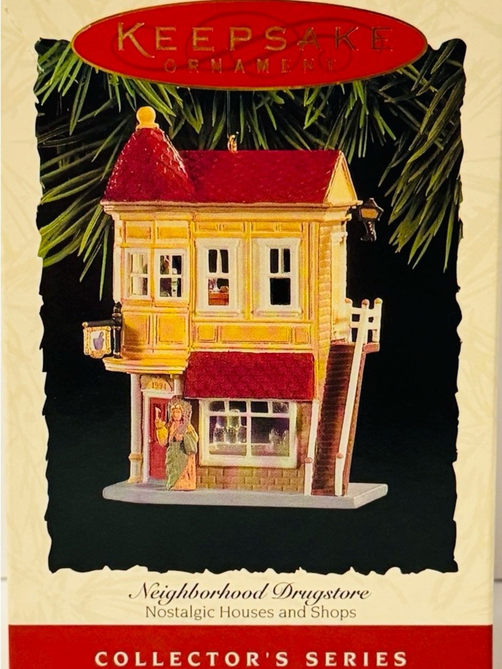 Hallmark Keepsake Neighborhood Drugstore Ornament - Red, Cream, Gold